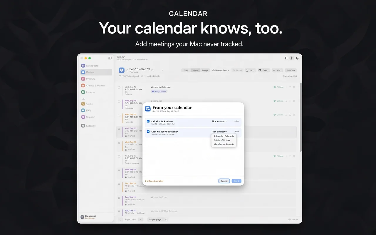 Calendar: add the meetings your Mac never tracked.
