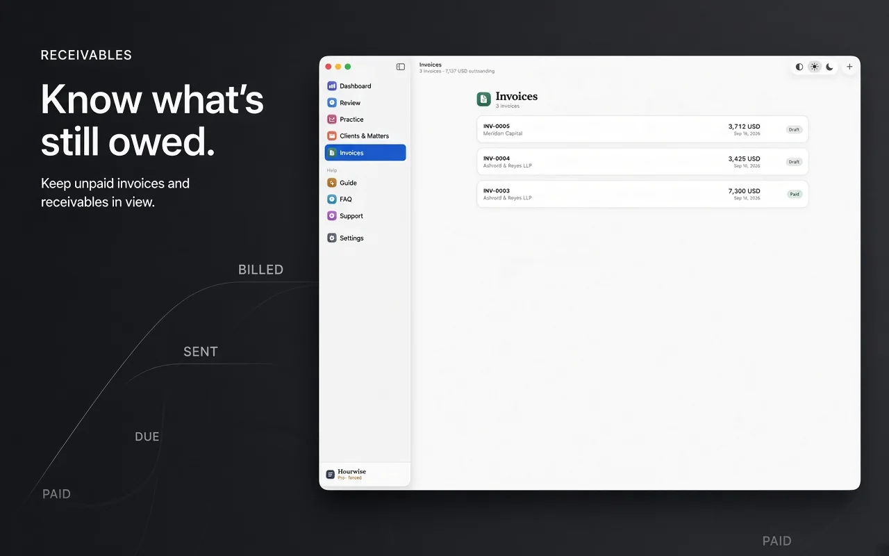Receivables: keep unpaid invoices in view.